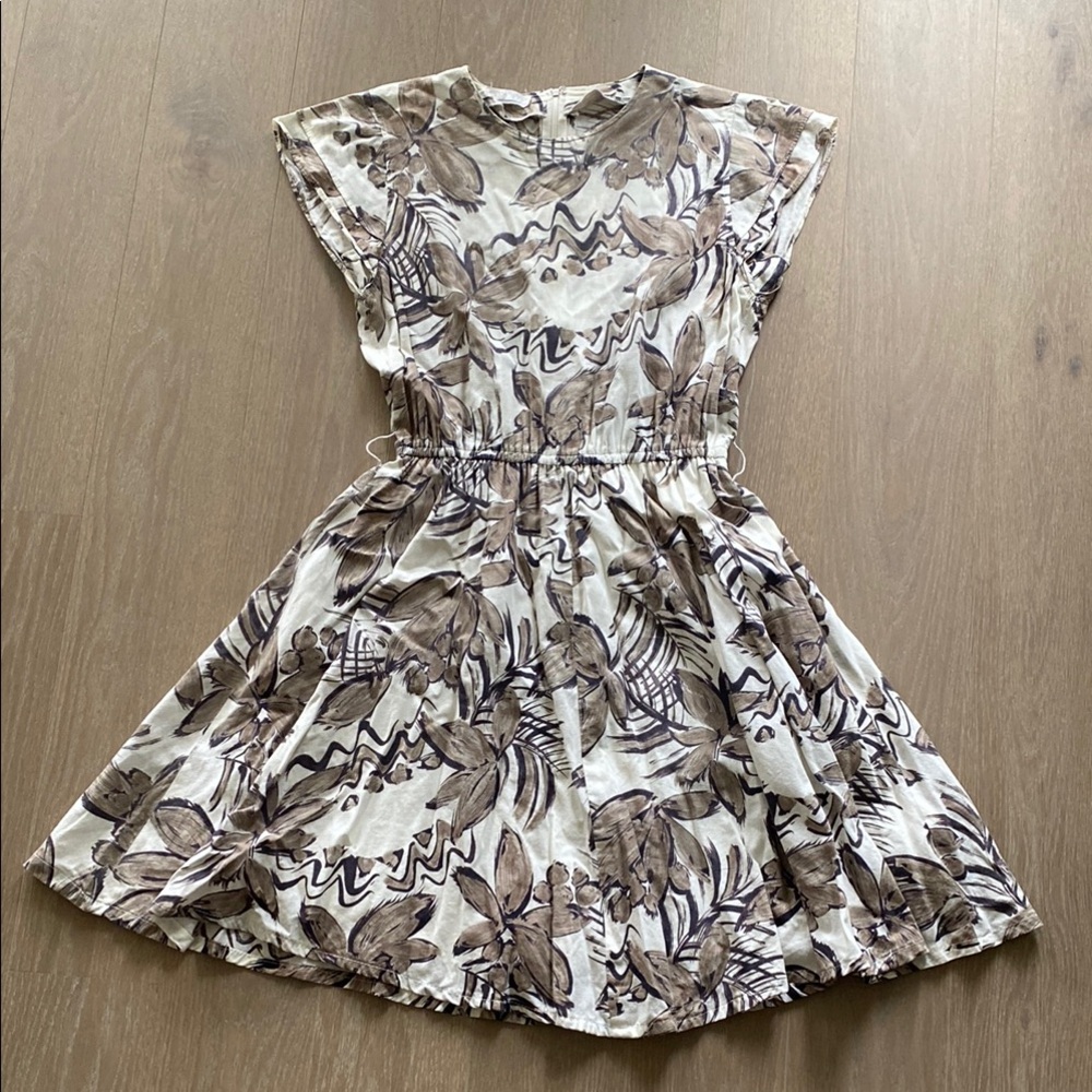 Vintage Hawaiian Brown and White Flutter Sleeve Sundress